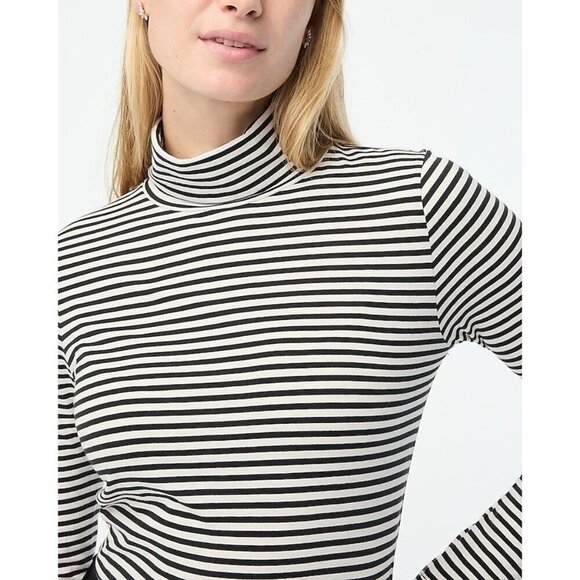 J Crew Womens Printed Tissue Turtleneck Top Sz 3X Black Ivory Stripe Preppy - Picture 1 of 4